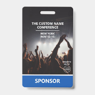 Blue Sponsor Access Pass QR Code Logo Conference ID Badge