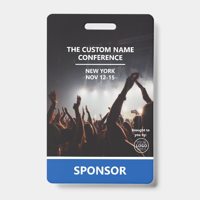 Blue Sponsor Access Pass QR Code Logo Conference  ID Badge (Front)