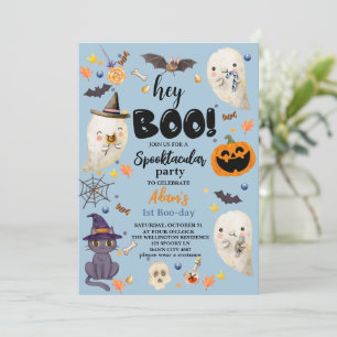 Blue Spooktacular Halloween 1st Boo-day Birthday Invitation