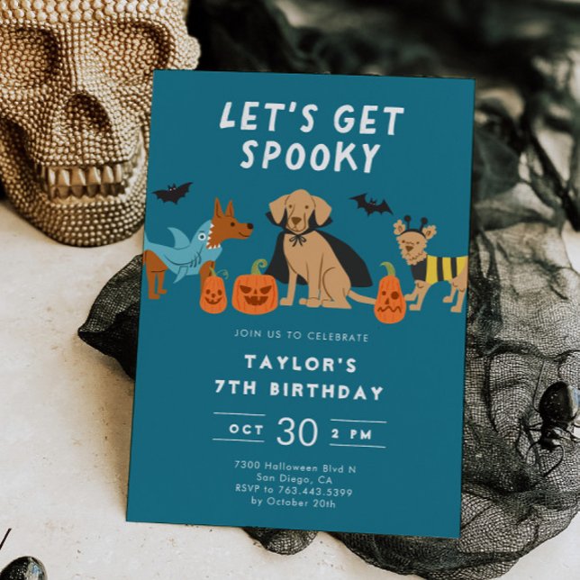 Blue Spooky Costume Dogs Halloween Birthday Invitation (Creator Uploaded)