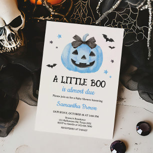 Blue Spooky Little Boo Pumpkin Baby Shower Invitation