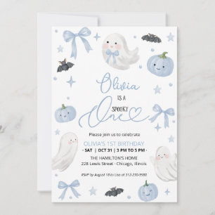 Blue Spooky One 1st Birthday Cute Ghost Halloween Invitation