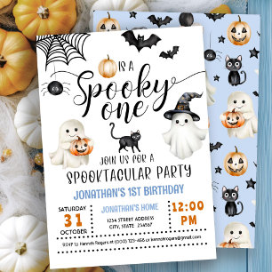 Blue Spooky ONE 1st Birthday Ghosts Invitation