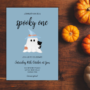 Blue Spooky One Cute Ghost 1st Birthday Boy Party  Invitation