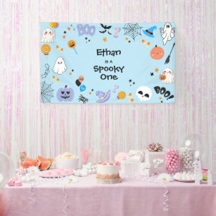 Blue Spooky One Cute Ghost Halloween 1st Birthday  Banner