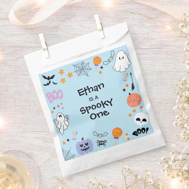 Blue Spooky One Cute Ghost Halloween 1st Birthday Favour Bag (Clipped)