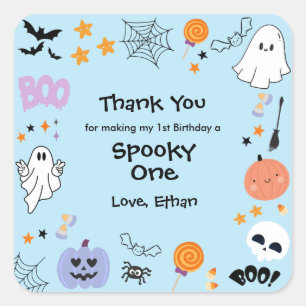 Blue Spooky One Cute Ghost Halloween 1st Birthday  Square Sticker