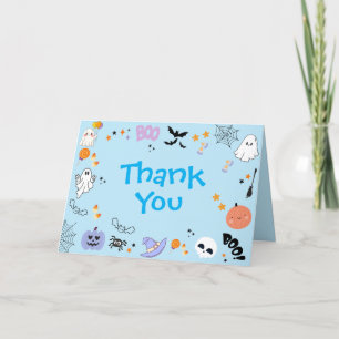 Blue Spooky One Cute Ghost Halloween 1st Birthday  Thank You Card