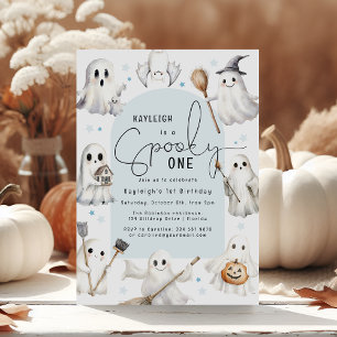 Blue Spooky One   First Birthday Party Invitation