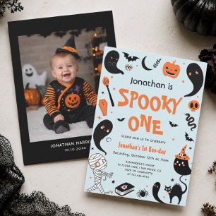 Blue Spooky One Halloween 1st Birthday Boy Invitation