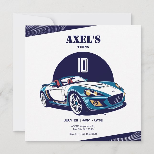 Blue Sport Car birthday Invitation (Front)