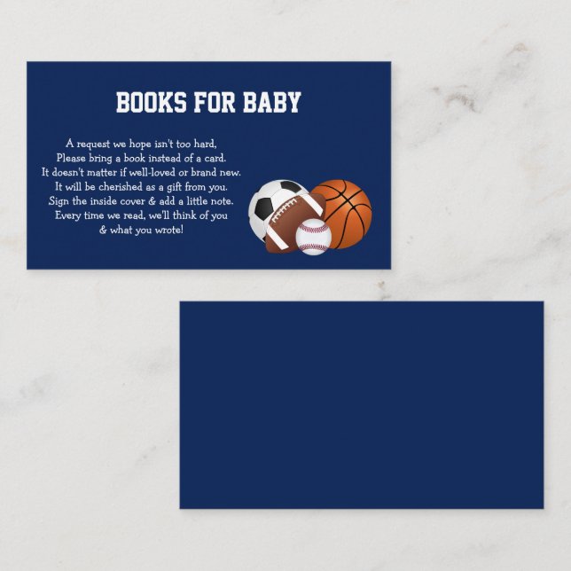 Blue Sports Baby Shower Books for Baby Enclosure Card (Front/Back)