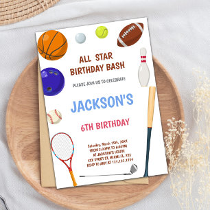 Blue Sports Birthday Invitations