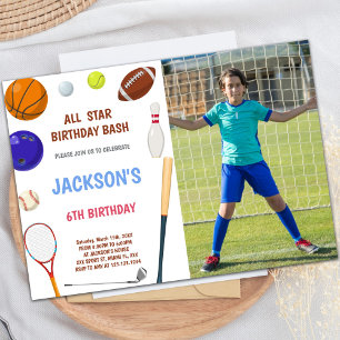 Blue Sports Birthday Invitations with photo