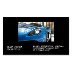 Blue Sports Car   Close Up  Magnetic Business Card