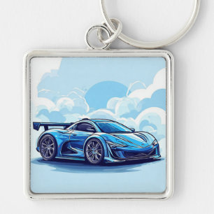Blue Sports Car Under Clear Sky Key Ring