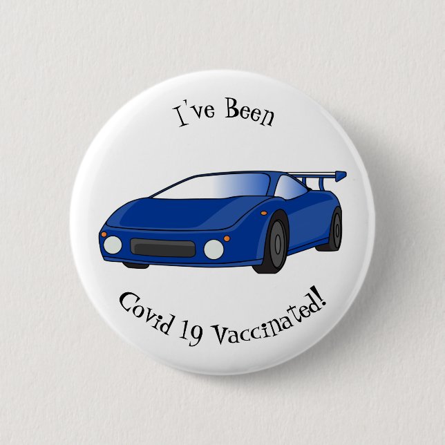 Blue sports car with airfoil illustration 6 cm round badge (Front)