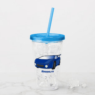 Blue sports car with airfoil illustration acrylic tumbler