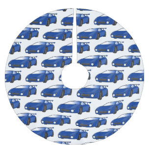 Blue sports car with airfoil illustration brushed polyester tree skirt