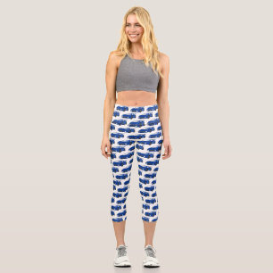 Blue sports car with airfoil illustration capri leggings