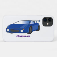 Blue sports car with airfoil illustration 