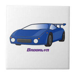 Blue sports car with airfoil illustration ceramic tile
