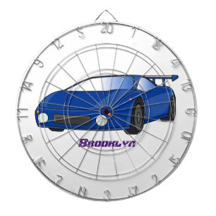 Blue sports car with airfoil illustration dartboard