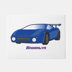 Blue sports car with airfoil illustration doormat