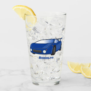 Blue sports car with airfoil illustration glass