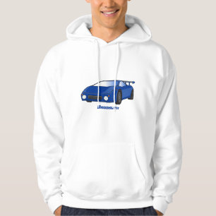 Blue sports car with airfoil illustration hoodie
