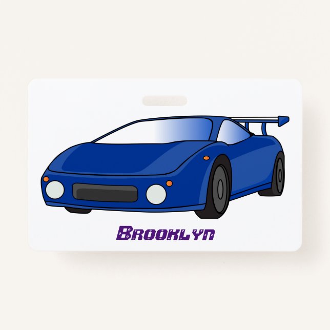 Blue sports car with airfoil illustration ID badge (Front)