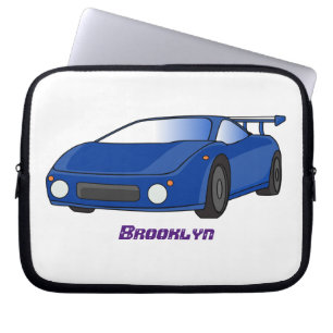 Blue sports car with airfoil illustration laptop sleeve