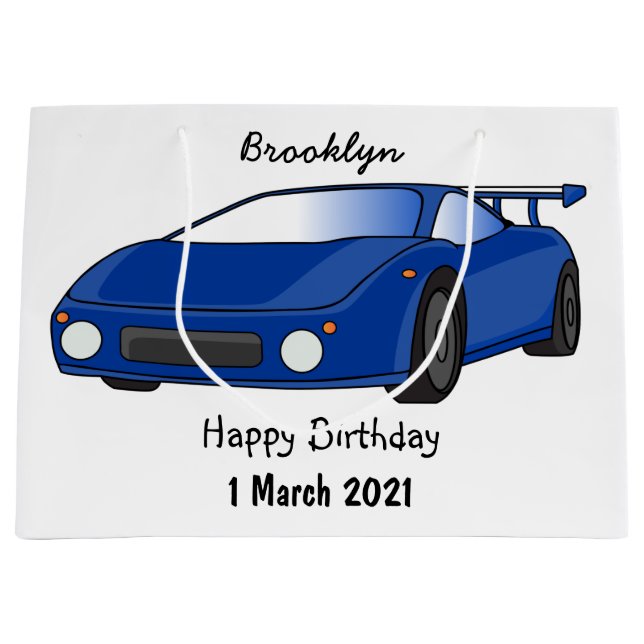 Blue sports car with airfoil illustration large gift bag (Front)