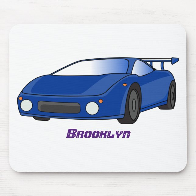 Blue sports car with airfoil illustration mouse pad (Front)