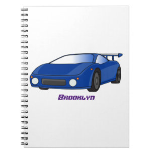 Blue sports car with airfoil illustration notebook