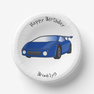 Blue sports car with airfoil illustration paper plate