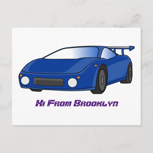 Blue sports car with airfoil illustration postcard (Front)