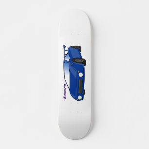 Blue sports car with airfoil illustration skateboard