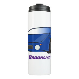 Blue sports car with airfoil illustration thermal tumbler