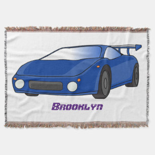 Blue sports car with airfoil illustration throw blanket