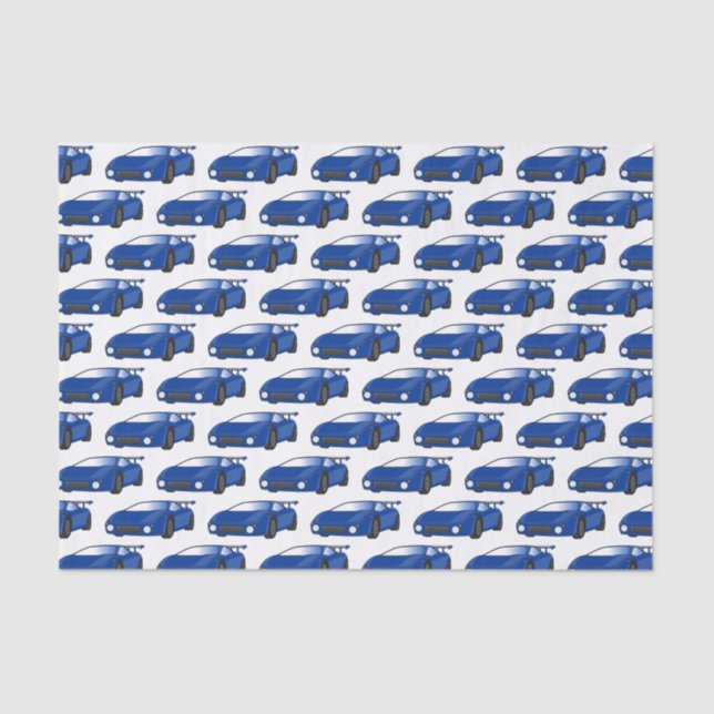 Blue sports car with airfoil illustration tissue paper (Front)