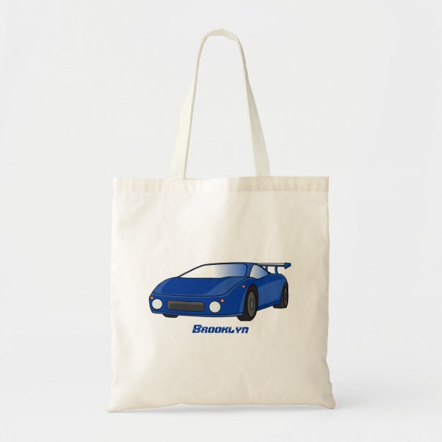 Blue sports car with airfoil illustration  tote bag (Front)