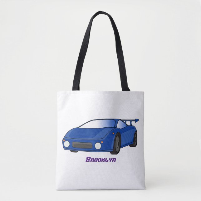 Blue sports car with airfoil illustration tote bag (Front)
