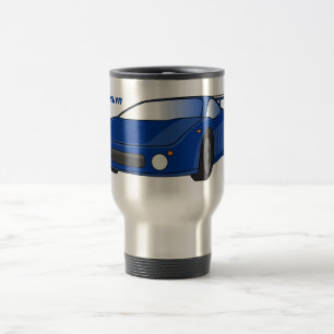 Blue sports car with airfoil illustration  travel mug