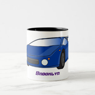 Blue sports car with airfoil illustration Two-Tone coffee mug