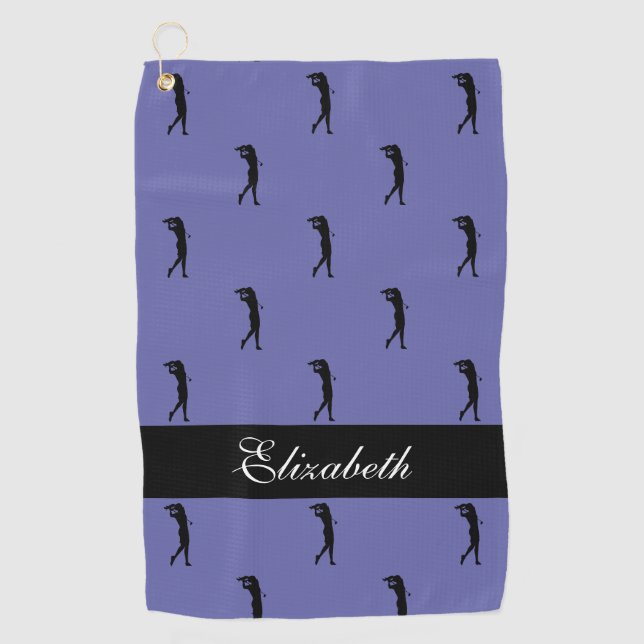 Blue Sports Pro Lady Golfer Womens Name Golf Towel (Front)
