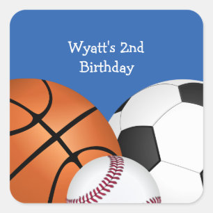 Blue Sports Theme Birthday Square Sticker
