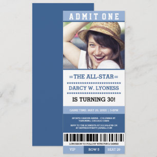 Blue Sports Ticket Birthday Party Invites