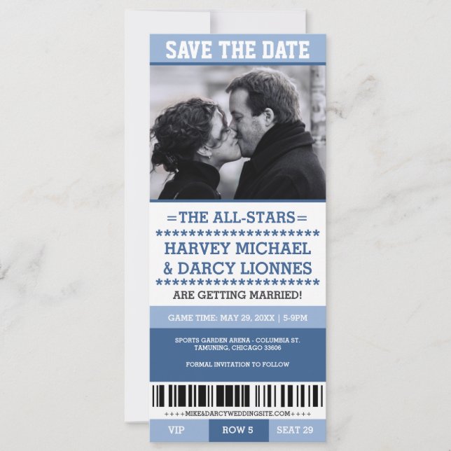 Blue Sports Ticket Save the Date (Front)