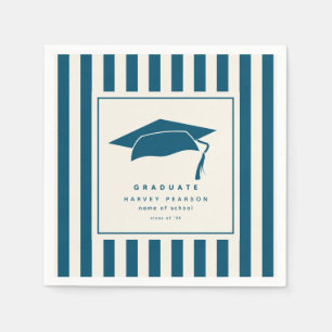 Blue Sporty Stripes Custom Graduation Party Napkin